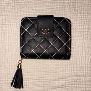 Black Quilted Wallet with Tassel